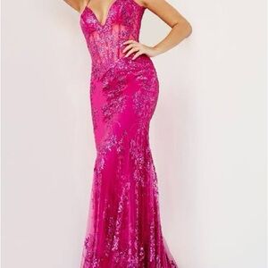 Jovani 3675 Pink Gown Dress NWT size 18 sparkle